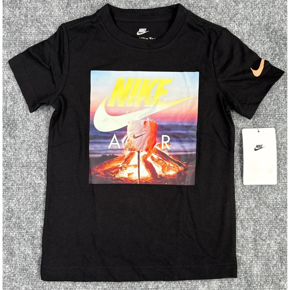 Nike Air Boys 3T Black Campfire Marshmallow Graphic T-Shirt NWT